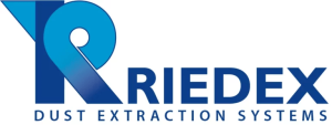 Riedex logo van fabrikant van industriële stofafzuigingssystemen voor ateliers en productieomgevingen.